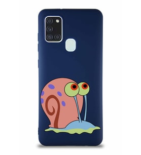 Samsung Galaxy A21S Soft Premier Kapak Salyangoz Gary Tasarımlı Silikon Kılıf - Lacivert (Şeffaf)