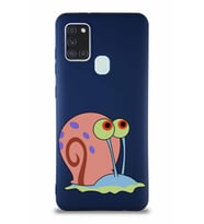 Samsung Galaxy A21S Soft Premier Kapak Salyangoz Gary Tasarımlı Silikon Kılıf - Lacivert (Şeffaf)