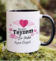 BK Gift Kişiye Özel Benim Teyzem Bir Melek Tasarımlı Siyah Kupa Bardak, Doğum Günü Hediyesi