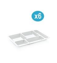 Omnipazar SY-5120 6 Adet Beyaz Kırılmaz Tabldot Tabak Tepsi 5 Bölmeli