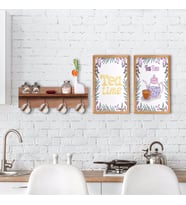 BK Home Doğal Ahşap Raflı Dekoratif Fincan Askılığı ve 2’li Mutfak Konseptli Ahşap Tablo-10 (Beyaz)