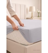 Çift Kişilik Düz Penye  %100 Pamuklu Lastikli Çarşaf 200X200 Cm Battal  Boy (Açık Gri)