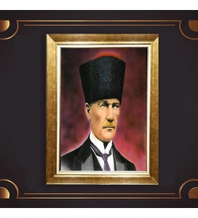 Altın Varaklı Çerçeveli Paspartulu Atatürk Tablo nl02A497 (Gold)