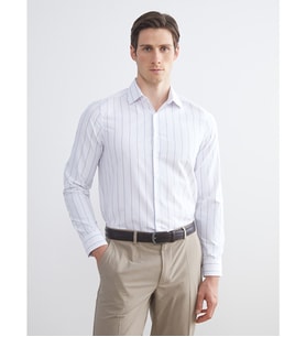 LCW BUSINESS Lacivert Slim Fit Uzun Kollu Çizgili Gabardin Erkek Gömlek