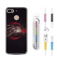 General Mobile GM8 Go GM9 GM20 Pro Plus Kılıf Kablo Koruma Spiral Silikon Kurt ve Ay Yıldız 1403