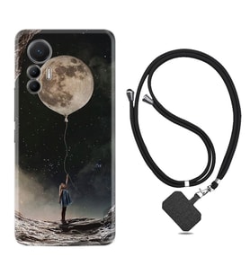 Xiaomi 12 Lite Kılıf Resimli Boyun Askılı İpli Desenli Silikon Moon Baloon 1368