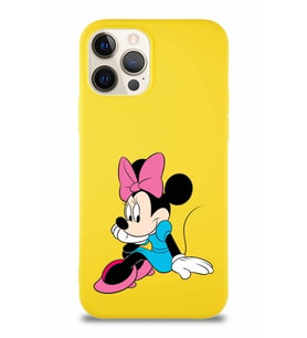 Apple iPhone 12 Pro Soft Premier Kapak Minnie Mouse-E Tasarımlı Silikon Kılıf - Sarı (Şeffaf)