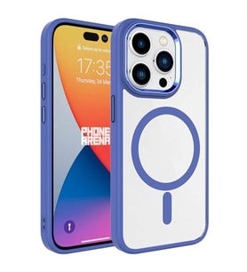 Coverzone iPhone 15 Pro Max ile uyumlu K?l?f Wireless ?arj �zellikli Metal buton Z-Krom MagSafe ile uyumlu ?effaf Transparan Double Color Silikon Kapak Mavi