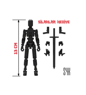 Robot 13 Dummy Siyah Siyah Tüm Eklemleri Hareketli Aksiyon Figürü Oyuncak