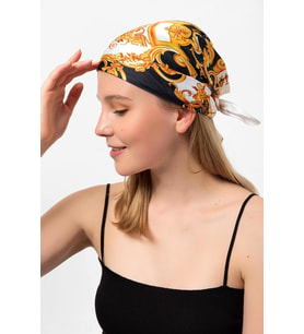 Gold Desen Beyaz Fular Bandana (Karışık)
