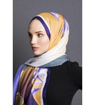 Çiçekli Desen Pavia Seri Şal Eşarp Askısı ile Birlikte 90X200 cm Lila-90X200