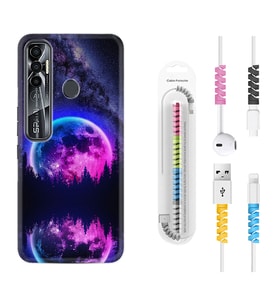 Tecno Spark 6 6 Go 8C 8 Pro 7 7 Pro Kılıf Kablo Koruma Spiral Silikon Star Planet 1652