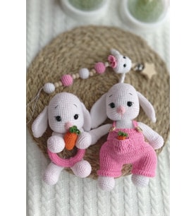 Amigurumi Yenidoğan Tavşan Kız Bebek Hediye Seti Hediye Kutulu
