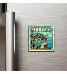 Monako Monaco - Posta Pulu Temalı Ülke - Baskılı Buzdolap Magneti Kare - 9x9 cm
