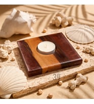 Classic Ceviz & Epoksi Mumluk – El Yapımı Tealight Mumluk – 12x12 cm Tasarım Dekoratif Mumluk (Bakır- Altın)