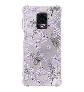 Xiaomi Redmi Note 9 Pro Köşe Korumalı Antişok Kapak Floral Lila Tasarımlı Şeffaf Silikon Kılıf