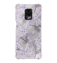 Xiaomi Redmi Note 9 Pro Köşe Korumalı Antişok Kapak Floral Lila Tasarımlı Şeffaf Silikon Kılıf