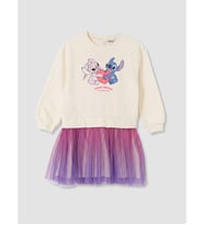 LCW Kids Ekru Stitch Ve Angel Baskılı Kız Çocuk Tütü Elbise