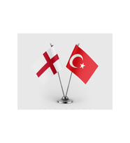 İngiltere Bayrağı ve Türk Bayrağı İkili Saten Masa Bayrağı Takımı