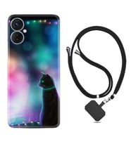 Tecno Spark 9T Kılıf Silikon Boyun Askılı İpli Desenli Silikon Window Cat 1787