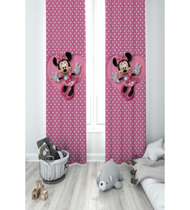 MEKTA HOME BEBEK VE ÇOCUK ODASI Büyük Kalpli Minnie Mause Desenli 2 Kanat Fon Perde