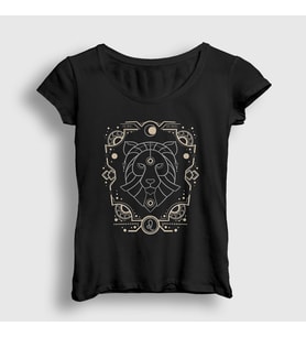 Presmono Kadın Siyah Leo Zodiac Hediye Aslan Burcu T-Shirt 527578tt