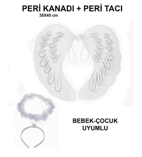 Beyaz Dantel Tüllü Peri Kanadı ve Peri Tacı Seti 45x40 cm