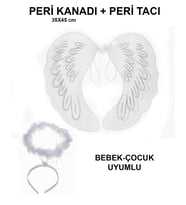 Beyaz Dantel Tüllü Peri Kanadı ve Peri Tacı Seti 45x40 cm
