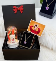 Kelebek Kolyeli Kişiye Özel Fotoğraflı Hediye Kutusu - Premium Set (Model 4)
