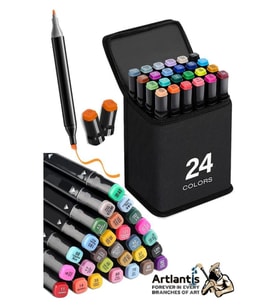 24 Adet Çift Taraflı Marker Kalem Çantalı 1 Paket 24 Renk Touch Markör Çift Uçlu Keçeli Kalem Sanat Tasarım Hobi (Çok Renkli)