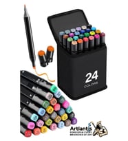 24 Adet Çift Taraflı Marker Kalem Çantalı 1 Paket 24 Renk Touch Markör Çift Uçlu Keçeli Kalem Sanat Tasarım Hobi (Çok Renkli)