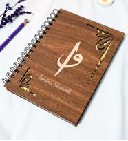 Kişiye Özel Elif Vav Desenli Ahşap Kapaklı Defter - Ajanda - İsme Özel - A5 60 Yaprak (120 SAYFA) Hediyelik (Gold)