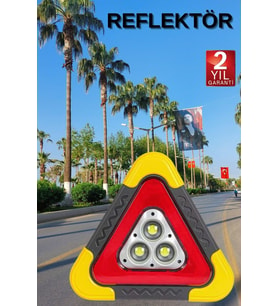Reflektör Güneş Panelli Solarlı Şarjlı Üçgen Işıklı Trafik Reflektör Fener