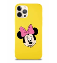 Apple iPhone 12 Pro Soft Premier Kapak Minnie Mouse-C Tasarımlı Silikon Kılıf - Sarı (Şeffaf)
