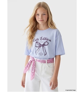 LCW Kids Lila Bisiklet Yaka Paris Baskılı Kız Çocuk Tişört