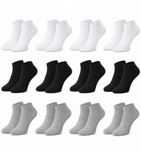 Wak Kadın Bambu Patik Çorap 12’li Paket, Siyah Beyaz Gri, Nefes Alan Nem Emici Yumuşak Günlük Spor Bilek Çorabı