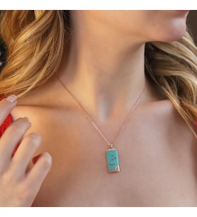 Turkuaz Mine İşli Rose Gold Kaplama Night Gümüş Kolye