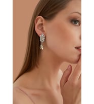 Kadın Bal Küpü Clara Yaprak Elmas Kristal Taşlı Model Gümüş Sallantılı Günlük Abiye Elbise Balo Küpe