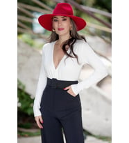 Styleboom X Peraluna DEVON BODYSUIT V Yaka Uzun Kol Alttan Çıtçıtlı Kadın Triko Body - Ekru