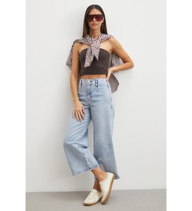 Önü Cepsiz Straight Jean Buz Mavisi