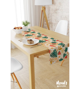 Sarı Ananas Karpuz Muz Desenli Baskılı Süet Runner Masa Örtüsü