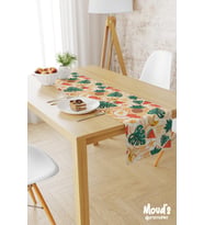Sarı Ananas Karpuz Muz Desenli Baskılı Süet Runner Masa Örtüsü