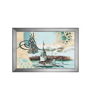 Tuğra ve Kız Kulesi Motifli Kanvas Tablo 80 x 110 cm Silver Çerçeve