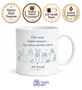 Sağır ve Dilsizler Çevirmeni İşaret Dili Ellerin Sesi İletişim Kupa Hediye Bardak