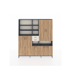 Arges Dolap 17 Raflı 2 Çekmeceli 7 Kapaklı 220x30x243 Antrasit-Çam/Aytaşı