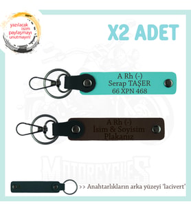 Motor Severlere, İsim Plaka ve A Rh (-) Kan Grubu Yazılı x2 Anahtarlık, Anı, K Kahve-Turkuaz-Laci