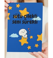 Sütü Çilekli Seni Sürekli Ahşap Poster