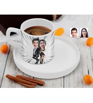 BK Gift Kişiye Özel Sunum Tabaklı Sevgililer Karikatürlü Kahve Fincanı-6, Sevgiliye Hediye, Aileye Hediye