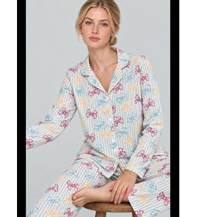 Night Kadın Kurdela Desenli Bol Renkli Pijama Takımı 4798