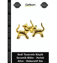 Özel Üretim Modern Gold Ev Ofis Kedi Tasarımlı Küçük Seramik Biblo Parlak Altın Dekoratif Süs